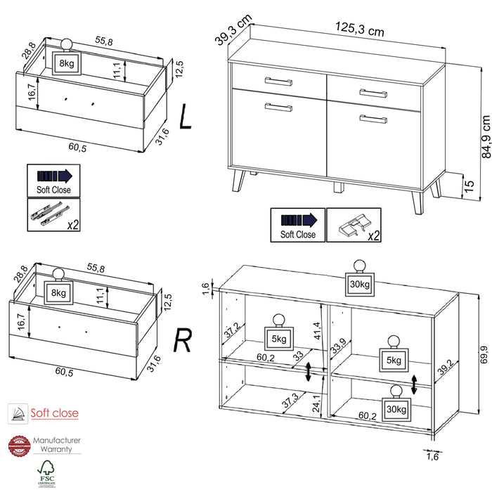Hometrend | ARTONA 085 Sideboard | Dekor Artisan Eiche / Schwarz