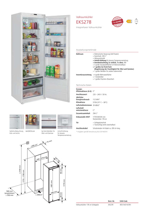 EKS278 | Einbauvollraumkühlschrank