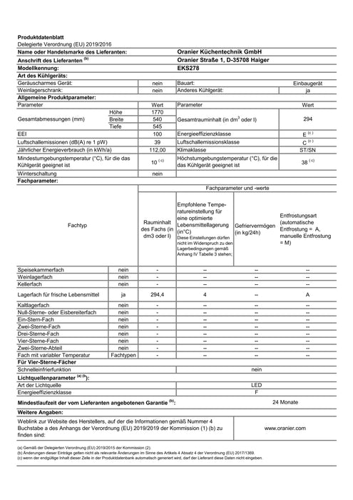 EKS278 | Einbauvollraumkühlschrank
