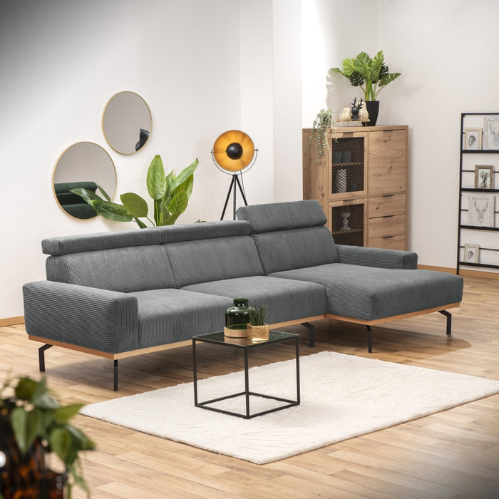 NEU Max Winzer | Emmi | Sofa | Sofa 2,5-Sitzer links / Longchair rechts | Cordstoff | Füße Metall Schwarz (abgewinkelt)