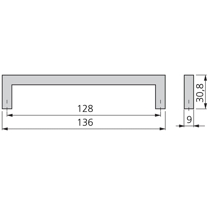 Lot von 5 Möbelgriffe Habana, L136mm, 128mm Achsenabstand, Zamak, Nickel satiniert