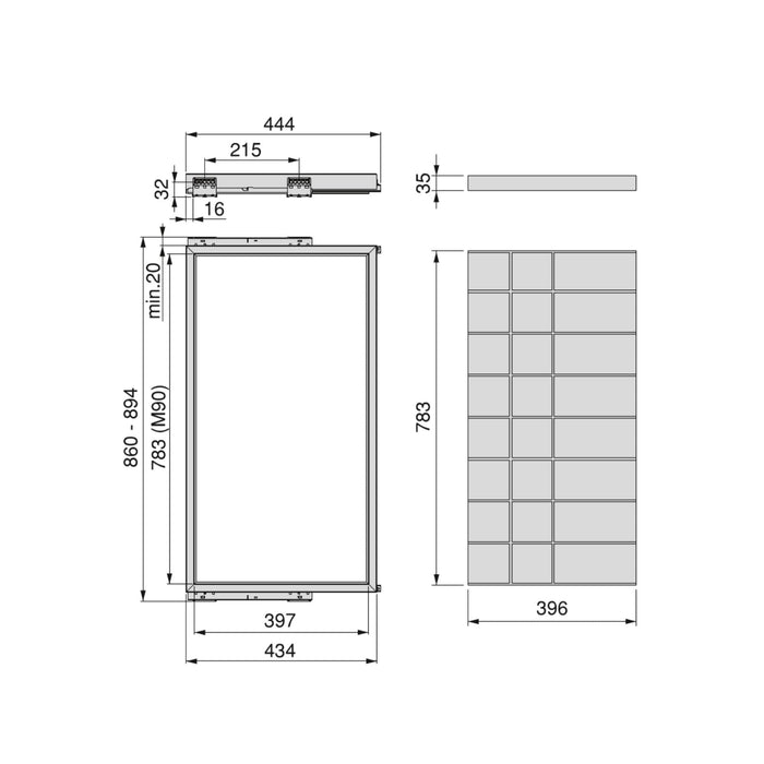 Emuca Set aus Organiser Schubladen-Set Soft-Close-Schubladenführung Rahmen Kleiderschränke, verstellbar, Modul 900mm, Struktur Schwarz Steingrau