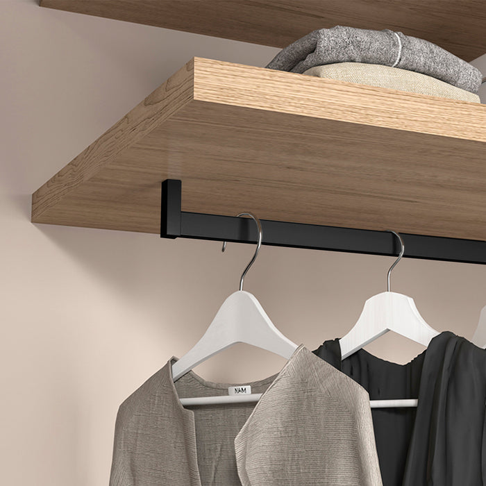 Emuca Satz von 2 x 0,75 m langen Luxe-Garderobenstangen Halterungen, Aluminium Kunststoff, Tiefschwarz lackiert, texturiert