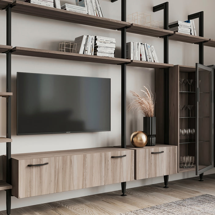 Set aus Konsolenset 3 Holzböden 1 Modul Zero Struktur, Zamak, Tiefschwarz lackiert texturiert