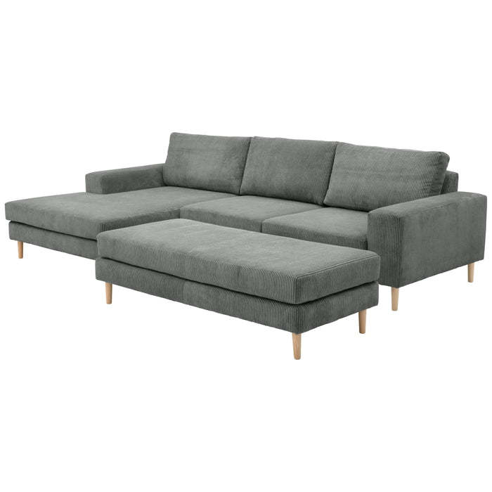 NEU Max Winzer | Florian | Sofa | Longchair links / Sofa 2,5-Sitzer rechts | Cordstoff | Füße Buche Natur (konisch rund)
