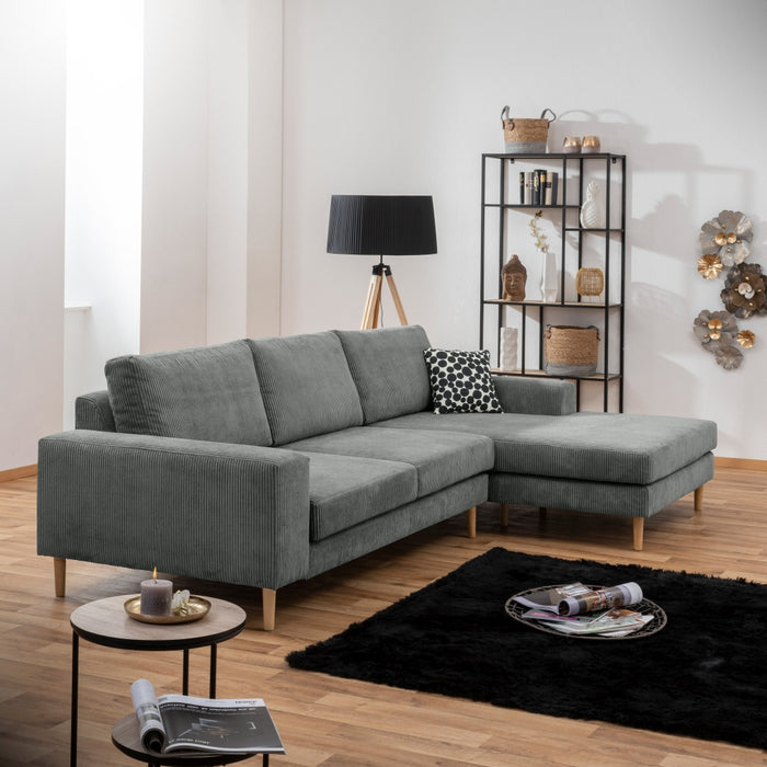 NEU Max Winzer | Florian | Sofa | Sofa 2,5-Sitzer links / Longchair rechts | Cordstoff | Füße Buche Natur (konisch rund)