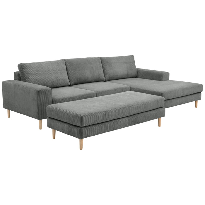 NEU Max Winzer | Florian | Sofa | Sofa 2,5-Sitzer links / Longchair rechts | Cordstoff | Füße Buche Natur (konisch rund)