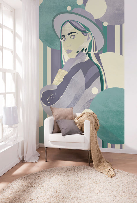 Komar NEU | Digitaldruck Vlies Fototapete - Woman Hat Colour - Größe 150 x 250 cm