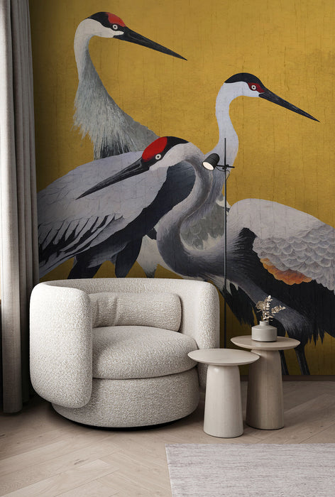Digitaldruck Vlies Fototapete | Yellow Cranes | 200 x 250 cm