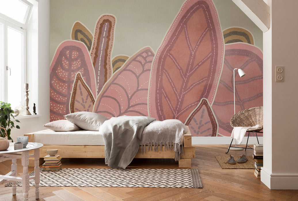 Komar NEU | Digitaldruck Vlies Fototapete - Papunya Leafs - Größe 350 x 250 cm