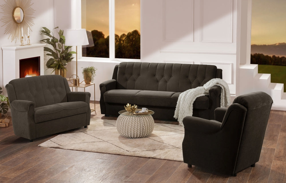 NEU Max Winzer | Freiburg | Sofa | Sofa 3-Sitzer / Sofa 2-Sitzer / Sessel | Flockstoff | Füße Kunststoff Schwarz (Gleiter)