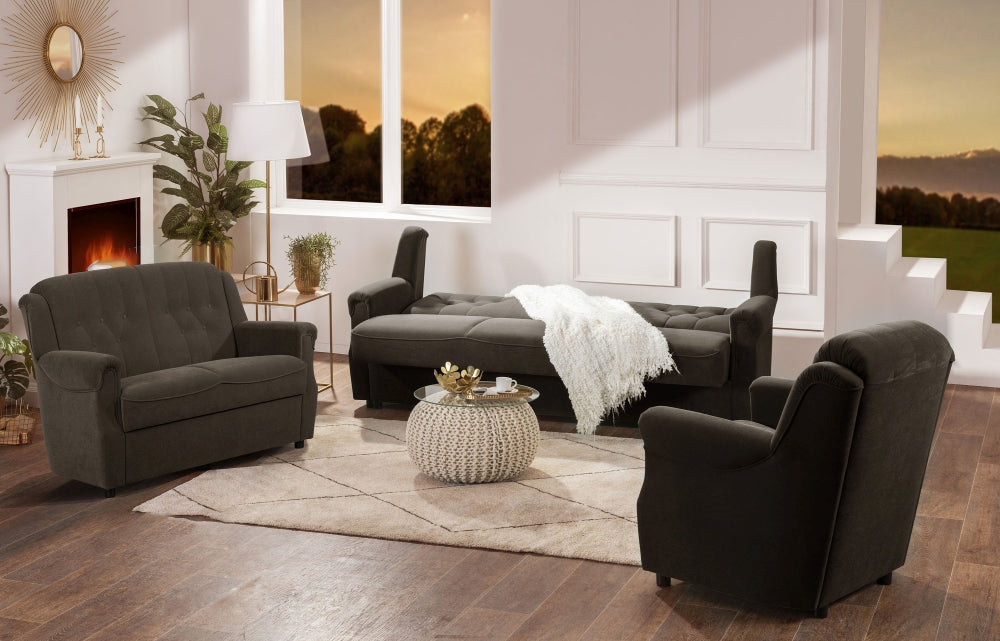 NEU Max Winzer | Freiburg | Sofa | Sofa 3-Sitzer / Sofa 2-Sitzer / Sessel | Flockstoff | Füße Kunststoff Schwarz (Gleiter)