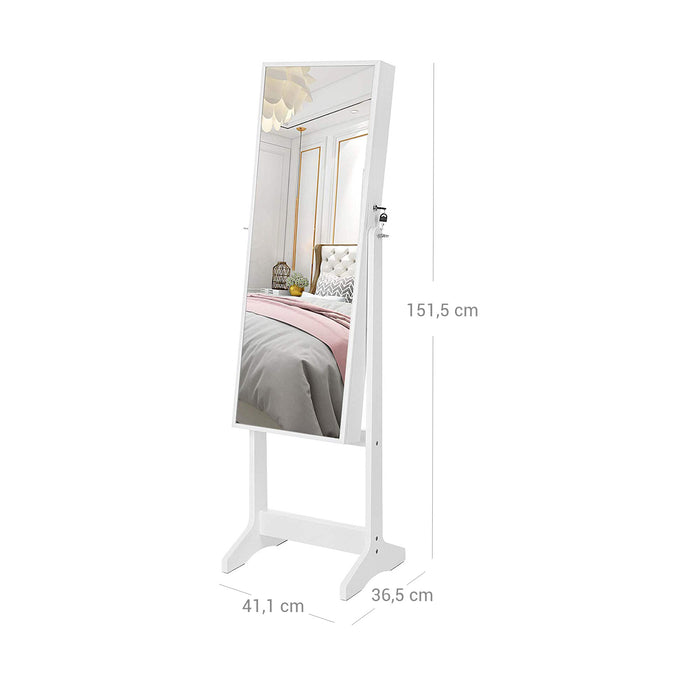 AUSLAUF SONGMICS | Jewellery Cabinet, Mirror Armoire, Standing Mirror, Full-Length Mirror, Lockable Jewellery Organiser, Gift Idea, weiß JJC69WT