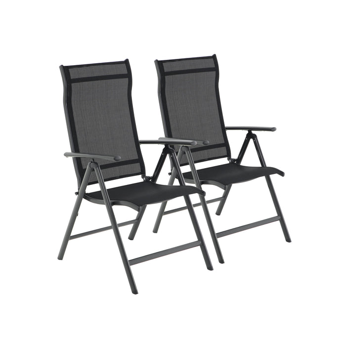 AUSLAUF SONGMICS | Set of 2 Folding Garden Chairs, Outdoor Chairs with Durable Aluminum Structure, 8-Angle Reclining Backrest, Max. Capacity 120 kg, Black GCB29BK