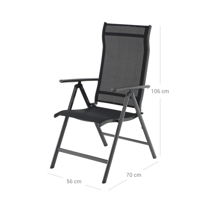 AUSLAUF SONGMICS | Set of 2 Folding Garden Chairs, Outdoor Chairs with Durable Aluminum Structure, 8-Angle Reclining Backrest, Max. Capacity 120 kg, Black GCB29BK