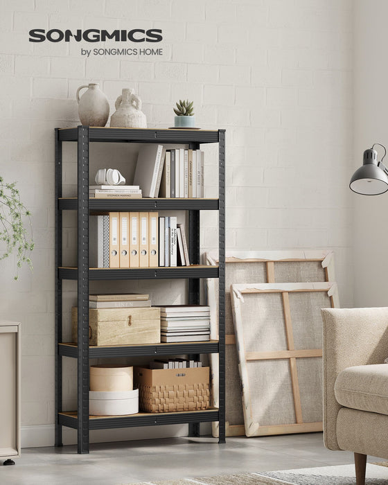 AUSLAUF SONGMICS | Shelving Unit, 30 x 75 x 150 cm, 650 kg Load Capacity (130 kg per Shelf), Industrial, Adjustable Storage Shelves, for Living Room, Kitchen, Garage, rustikal braun und Black GLR030B01