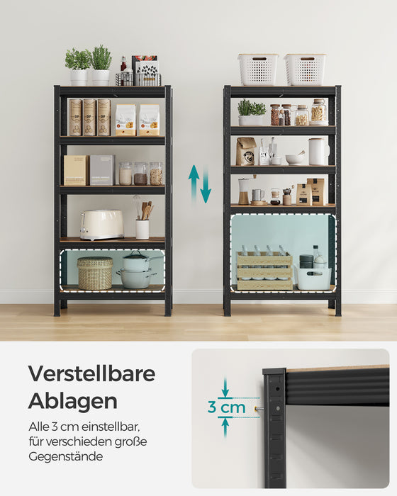 AUSLAUF SONGMICS | Shelving Unit, 30 x 75 x 150 cm, 650 kg Load Capacity (130 kg per Shelf), Industrial, Adjustable Storage Shelves, for Living Room, Kitchen, Garage, rustikal braun und Black GLR030B01