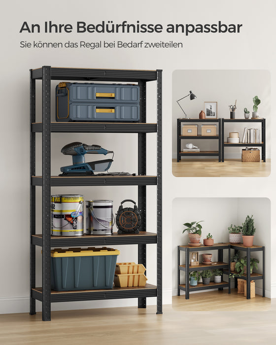 AUSLAUF SONGMICS | Shelving Unit, 30 x 75 x 150 cm, 650 kg Load Capacity (130 kg per Shelf), Industrial, Adjustable Storage Shelves, for Living Room, Kitchen, Garage, rustikal braun und Black GLR030B01