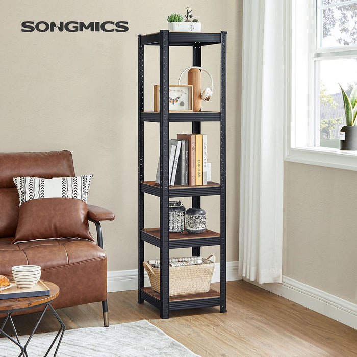 AUSLAUF SONGMICS | Shelving Unit, 37 x 37 x 150 cm, 400 kg Load Capacity (80 kg per Shelf), Industrial, Adjustable Storage Shelves, for Living Room, Kitchen, Garage, rustikal braun und Black GLR037B01
