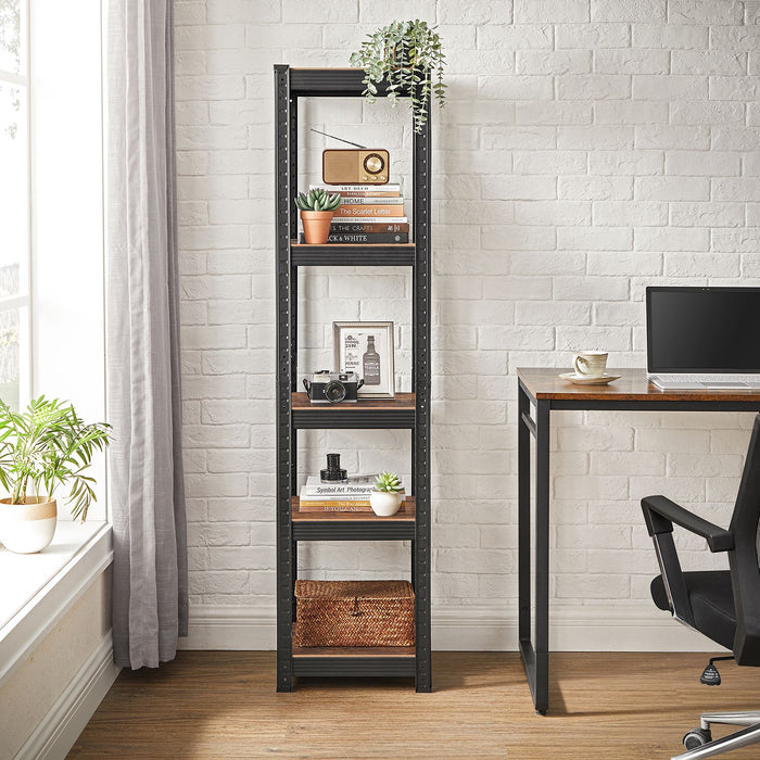 AUSLAUF SONGMICS | Shelving Unit, 37 x 37 x 150 cm, 400 kg Load Capacity (80 kg per Shelf), Industrial, Adjustable Storage Shelves, for Living Room, Kitchen, Garage, rustikal braun und Black GLR037B01