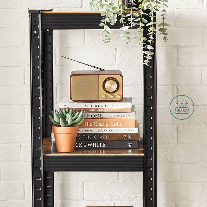 AUSLAUF SONGMICS | Shelving Unit, 37 x 37 x 150 cm, 400 kg Load Capacity (80 kg per Shelf), Industrial, Adjustable Storage Shelves, for Living Room, Kitchen, Garage, rustikal braun und Black GLR037B01