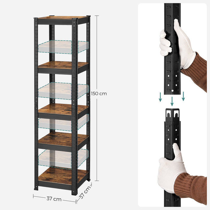 AUSLAUF SONGMICS | Shelving Unit, 37 x 37 x 150 cm, 400 kg Load Capacity (80 kg per Shelf), Industrial, Adjustable Storage Shelves, for Living Room, Kitchen, Garage, rustikal braun und Black GLR037B01