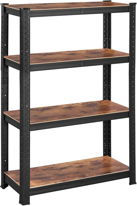 AUSLAUF SONGMICS | Shelving Unit, 40 x 80 x 160 cm, 520 kg Load Capacity (130 kg per Shelf), Industrial, Adjustable Storage Shelves, for Living Room, Kitchen, Garage, rustikal braun und Black GLR044B11