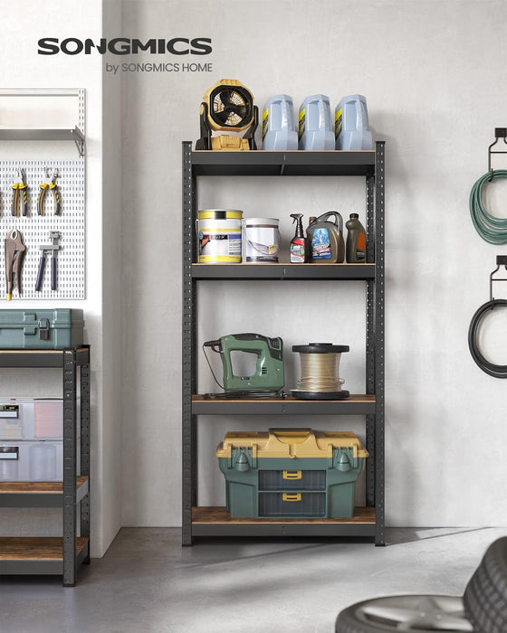 AUSLAUF SONGMICS | Shelving Unit, 40 x 80 x 160 cm, 520 kg Load Capacity (130 kg per Shelf), Industrial, Adjustable Storage Shelves, for Living Room, Kitchen, Garage, rustikal braun und Black GLR044B11