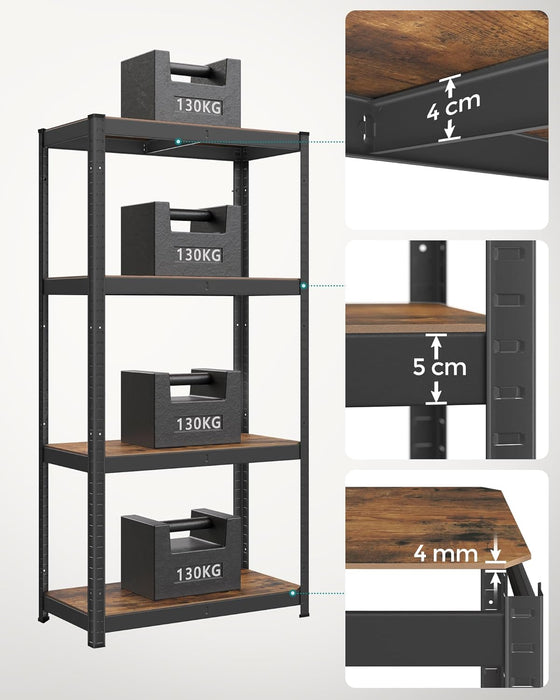 AUSLAUF SONGMICS | Shelving Unit, 40 x 80 x 160 cm, 520 kg Load Capacity (130 kg per Shelf), Industrial, Adjustable Storage Shelves, for Living Room, Kitchen, Garage, rustikal braun und Black GLR044B11