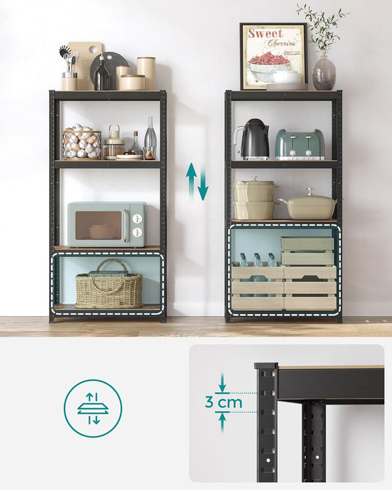 AUSLAUF SONGMICS | Shelving Unit, 40 x 80 x 160 cm, 520 kg Load Capacity (130 kg per Shelf), Industrial, Adjustable Storage Shelves, for Living Room, Kitchen, Garage, rustikal braun und Black GLR044B11