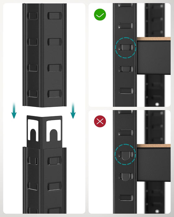 AUSLAUF SONGMICS | Shelving Unit, 40 x 80 x 160 cm, 520 kg Load Capacity (130 kg per Shelf), Industrial, Adjustable Storage Shelves, for Living Room, Kitchen, Garage, rustikal braun und Black GLR044B11