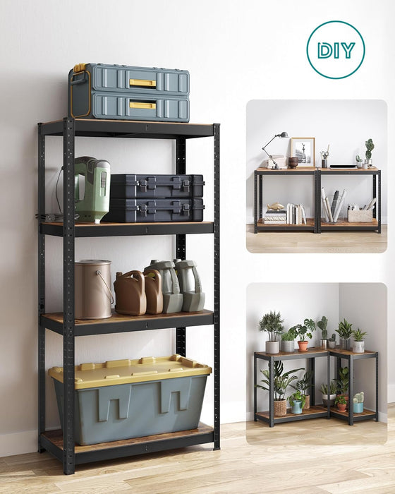 AUSLAUF SONGMICS | Shelving Unit, 40 x 80 x 160 cm, 520 kg Load Capacity (130 kg per Shelf), Industrial, Adjustable Storage Shelves, for Living Room, Kitchen, Garage, rustikal braun und Black GLR044B11