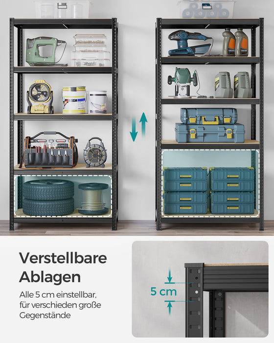 AUSLAUF SONGMICS | 5-Tier Shelving Unit, Steel Shelving Unit for Storage, Tool-Free Assembly, for Garage, Shed, Load Capacity 600 kg, 50 x 100 x 200 cm, Black GLR050B01