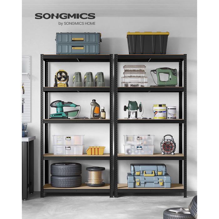 AUSLAUF SONGMICS | 5-Tier Shelving Units, Set of 2 Steel Shelving Units for Storage, Tool-Free Assembly, for Garage, Shed, Load Capacity 600 kg, 50 x 100 x 200 cm, Black GLR050B02