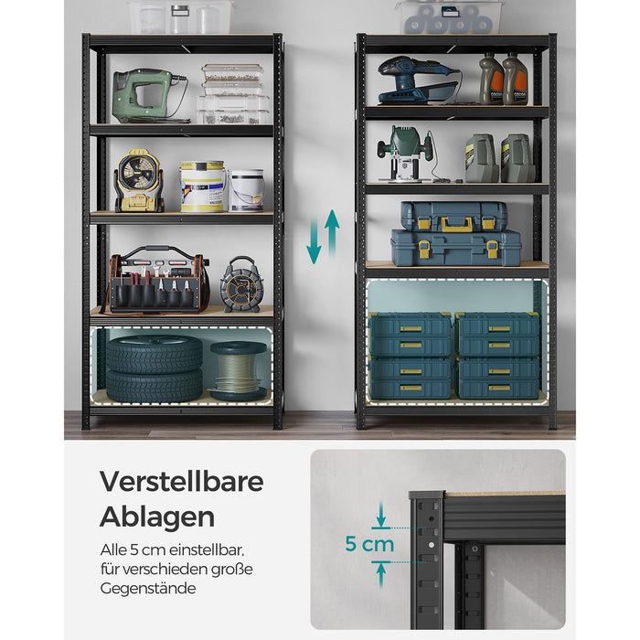 AUSLAUF SONGMICS | 5-Tier Shelving Units, Set of 2 Steel Shelving Units for Storage, Tool-Free Assembly, for Garage, Shed, Load Capacity 600 kg, 50 x 100 x 200 cm, Black GLR050B02