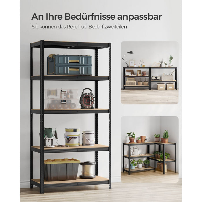 AUSLAUF SONGMICS | 5-Tier Shelving Units, Set of 2 Steel Shelving Units for Storage, Tool-Free Assembly, for Garage, Shed, Load Capacity 600 kg, 50 x 100 x 200 cm, Black GLR050B02