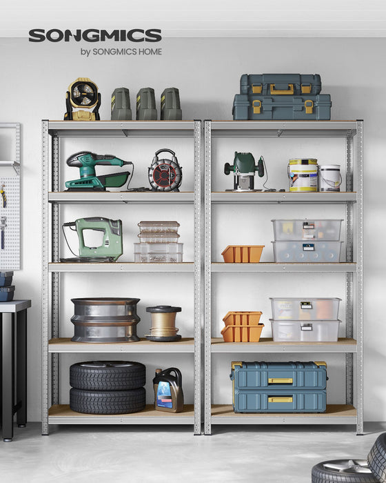 AUSLAUF SONGMICS | 5-Tier Shelving Unit, Steel Shelving Unit for Storage, Tool-Free Assembly, for Garage, Shed, Load Capacity 600 kg, 50 x 100 x 200 cm, Silver GLR050E01