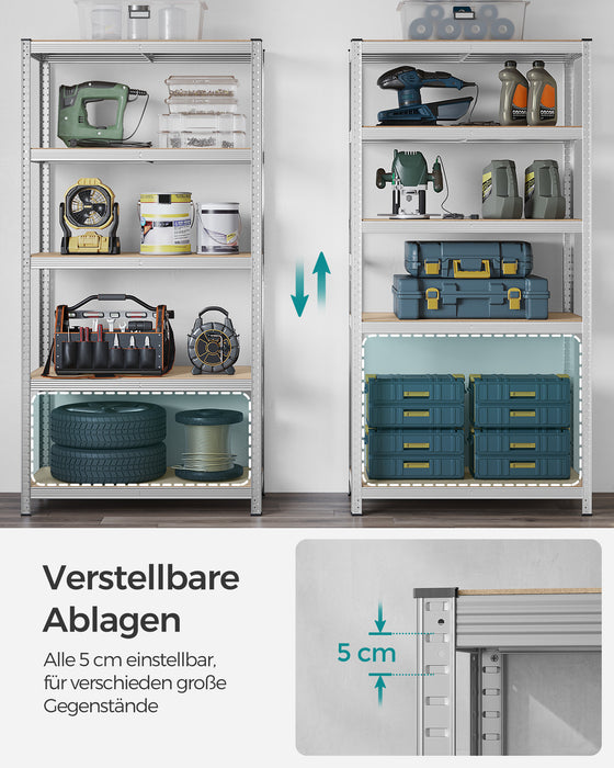 AUSLAUF SONGMICS | 5-Tier Shelving Unit, Steel Shelving Unit for Storage, Tool-Free Assembly, for Garage, Shed, Load Capacity 600 kg, 50 x 100 x 200 cm, Silver GLR050E01