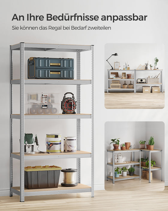 AUSLAUF SONGMICS | 5-Tier Shelving Unit, Steel Shelving Unit for Storage, Tool-Free Assembly, for Garage, Shed, Load Capacity 600 kg, 50 x 100 x 200 cm, Silver GLR050E01