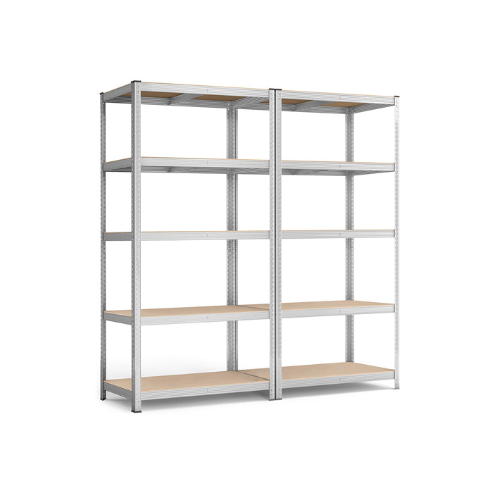 AUSLAUF SONGMICS | 5-Tier Shelving Units, Set of 2 Steel Shelving Units for Storage, Tool-Free Assembly, for Garage, Shed, Load Capacity 600 kg, 50 x 100 x 200 cm, Silver GLR050E02