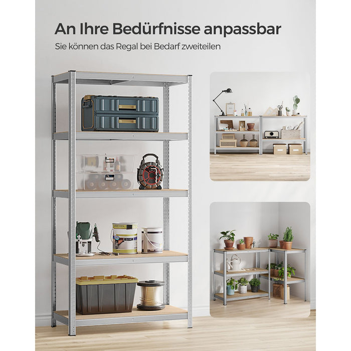 AUSLAUF SONGMICS | 5-Tier Shelving Units, Set of 2 Steel Shelving Units for Storage, Tool-Free Assembly, for Garage, Shed, Load Capacity 600 kg, 50 x 100 x 200 cm, Silver GLR050E02