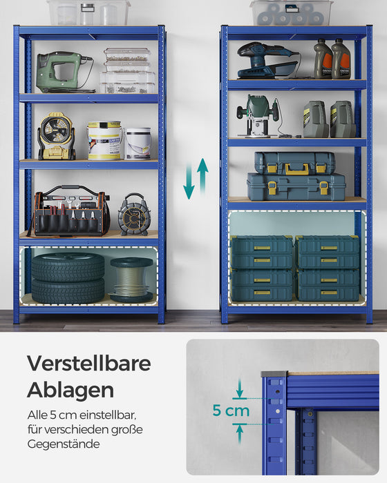 AUSLAUF SONGMICS | 5-Tier Shelving Unit, Steel Shelving Unit for Storage, Tool-Free Assembly, for Garage, Shed, Load Capacity 600 kg, 50 x 100 x 200 cm, Blue GLR050Q01