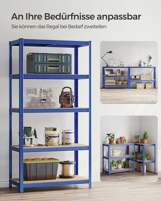 AUSLAUF SONGMICS | 5-Tier Shelving Unit, Steel Shelving Unit for Storage, Tool-Free Assembly, for Garage, Shed, Load Capacity 600 kg, 50 x 100 x 200 cm, Blue GLR050Q01