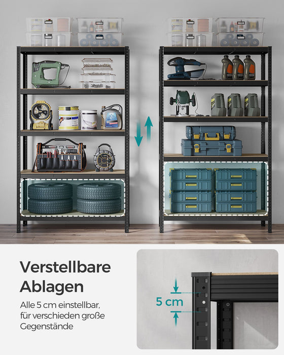 AUSLAUF SONGMICS | 5-Tier Shelving Unit, Steel Shelving Unit for Storage, Tool-Free Assembly, for Garage, Shed, Load Capacity 875 kg, 60 x 120 x 200 cm, Black GLR060B01