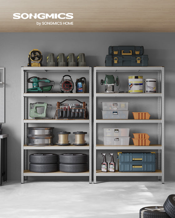 AUSLAUF SONGMICS | 5-Tier Shelving Unit, Steel Shelving Unit for Storage, Tool-Free Assembly, for Garage, Shed, Load Capacity 875 kg, 60 x 120 x 200 cm, Silver GLR060E01