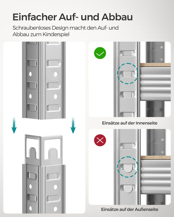 AUSLAUF SONGMICS | 5-Tier Shelving Unit, Steel Shelving Unit for Storage, Tool-Free Assembly, for Garage, Shed, Load Capacity 875 kg, 60 x 120 x 200 cm, Silver GLR060E01