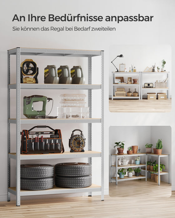 AUSLAUF SONGMICS | 5-Tier Shelving Unit, Steel Shelving Unit for Storage, Tool-Free Assembly, for Garage, Shed, Load Capacity 875 kg, 60 x 120 x 200 cm, Silver GLR060E01