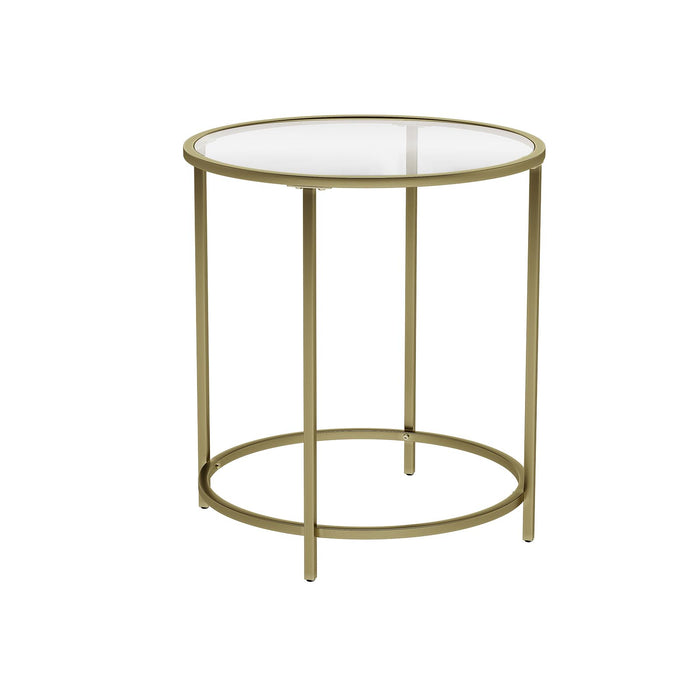 AUSLAUF VASAGLE | Round Side Table, Tempered Glass End Table With Golden Metal Frame, Small Coffee Table, Bedside Table, Living Room, Balcony, Robust und Stable, Decorative, gold LGT20G