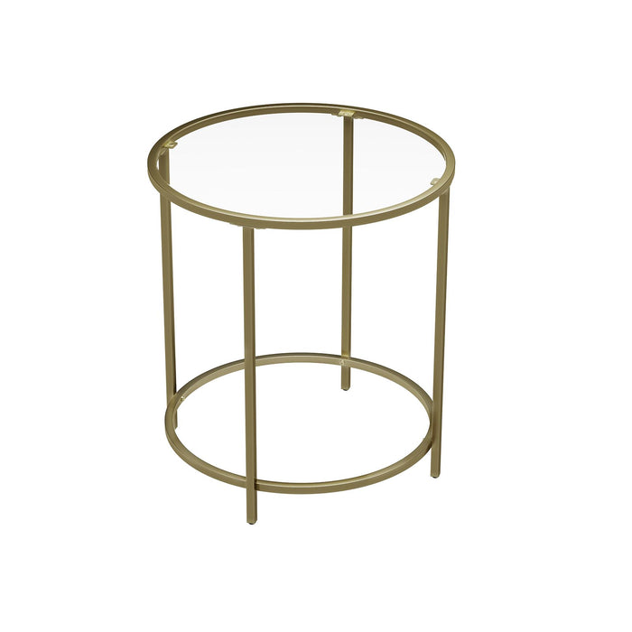 AUSLAUF VASAGLE | Round Side Table, Tempered Glass End Table With Golden Metal Frame, Small Coffee Table, Bedside Table, Living Room, Balcony, Robust und Stable, Decorative, gold LGT20G