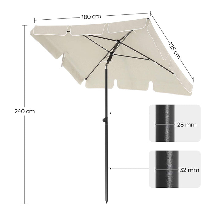 AUSLAUF SONGMICS | Rectangular Balcony Parasol 1.8 x 1.25 m, UPF 50+ Protection, Tilting Sunshade, PA-Coated Canopy, Carrying Bag, Garden Terrace, Base Not Included, Beige GPU180M01